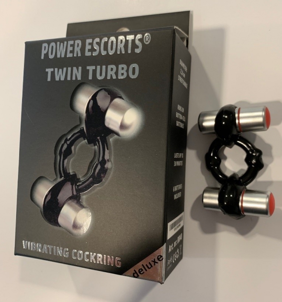20-BR40.jpeg Twin turbo black with silver double motor vibrating cockring incl batteries - obrazek 1