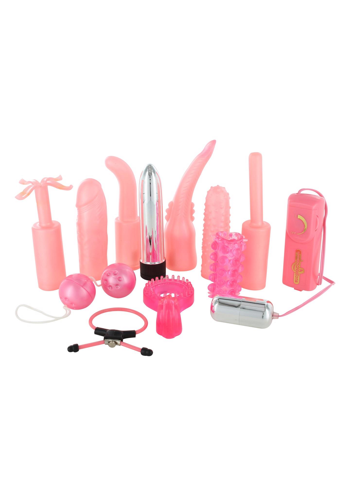 25199_PINK_01.jpg Duży zestaw akcesoria erotyczne wibrator nakładki - obrazek 1