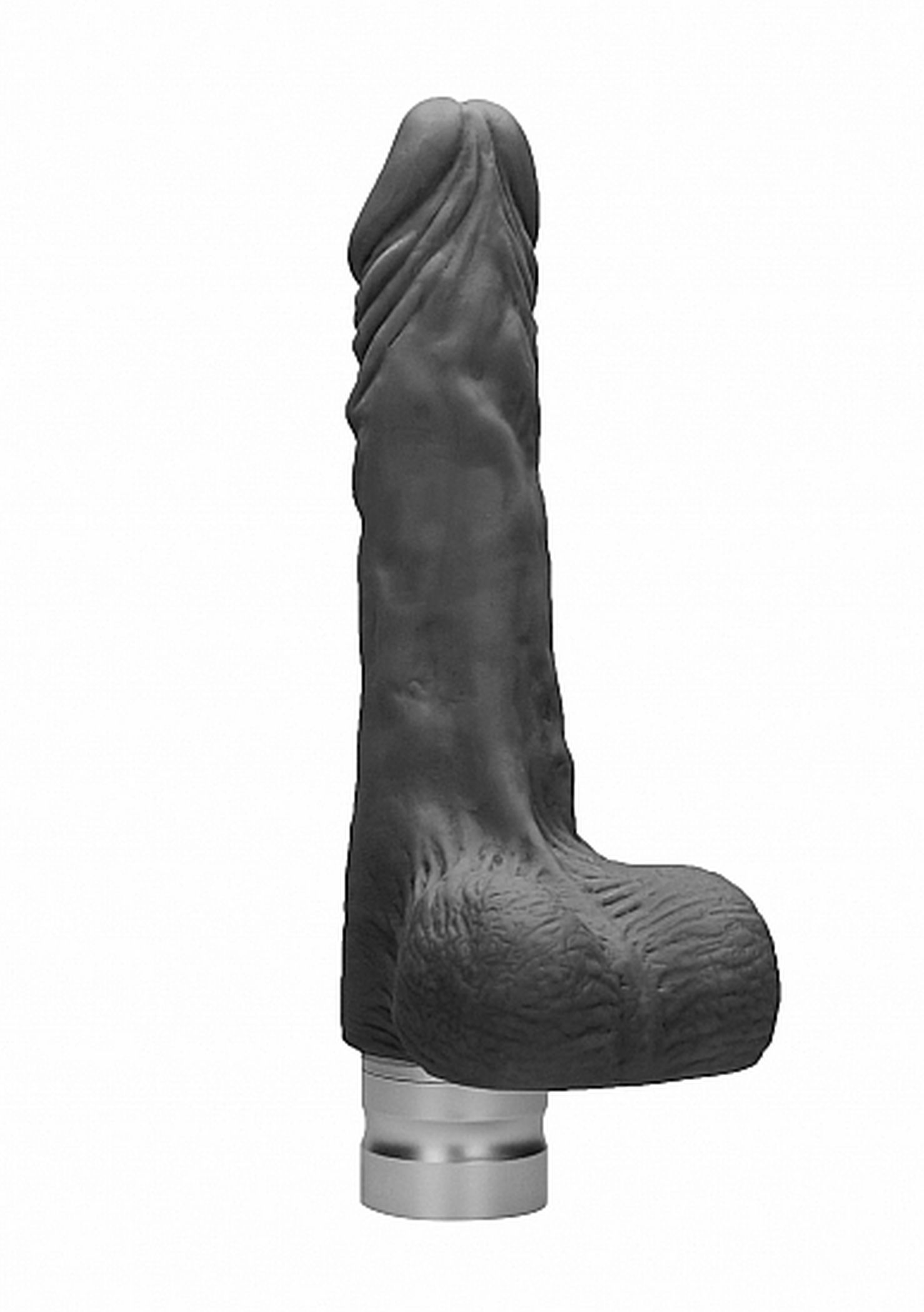 36-REA082BLK.jpg 7" / 17 cm Realistic Vibrating Dildo With Balls - Black - obrazek 1