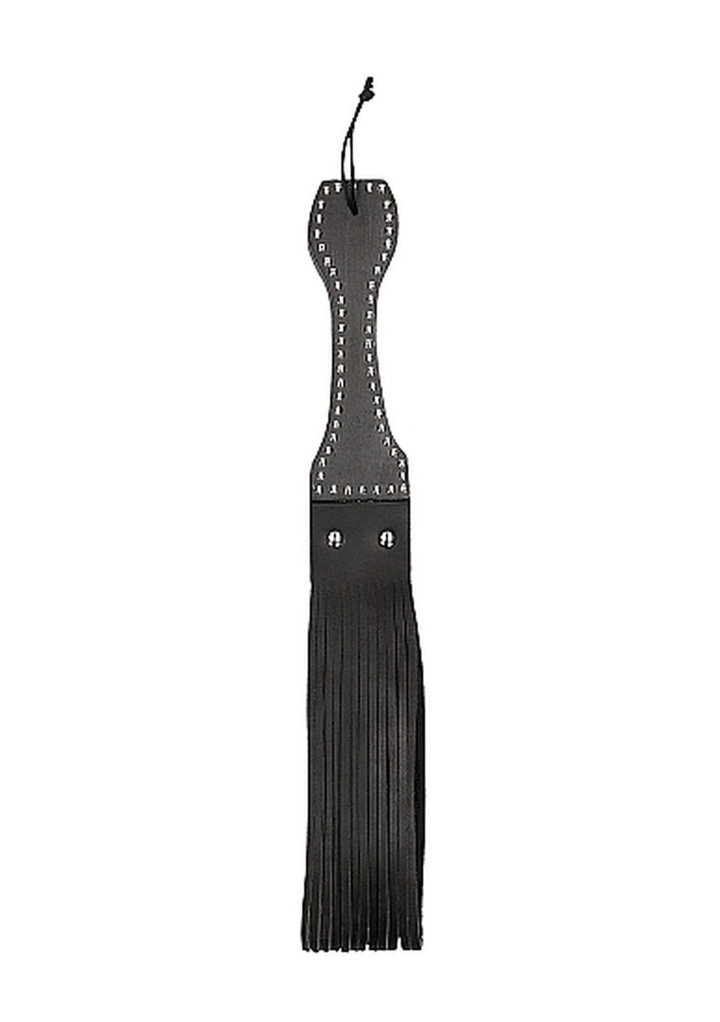 36-PAI042BLK.jpg Wooden Handle Belt Whip Flogger Leather - Black - obrazek 1