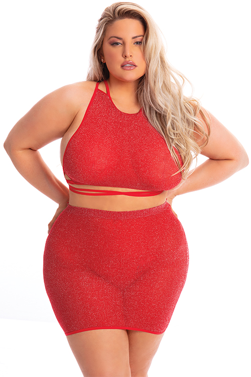 7223075XRED_1.jpg MIDNIGHT SUN 2PC SKIRT SET RED PLUS SIZE - obrazek 1